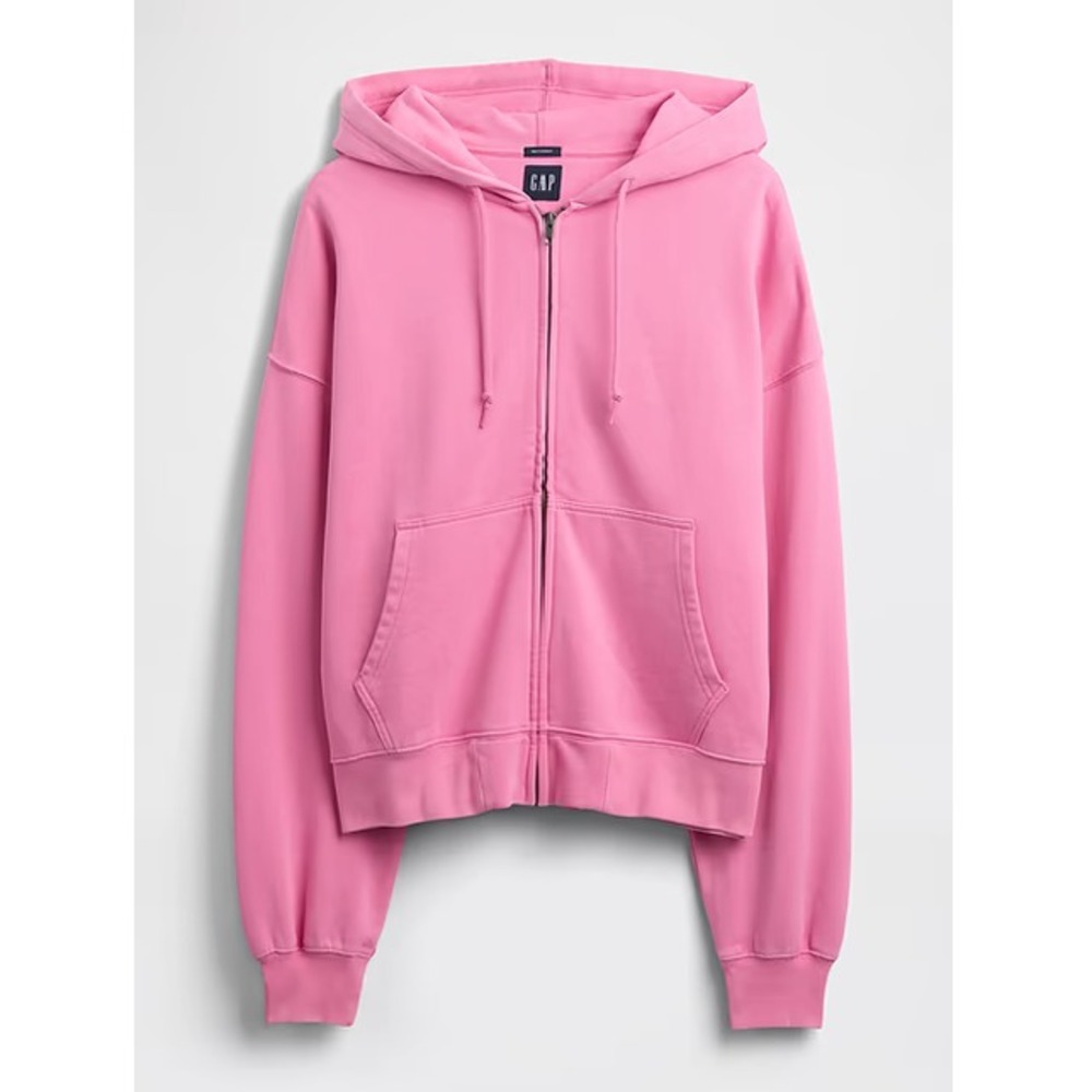 Gap L French‎ Pink Adult Heavyweight Oversized Crop Zip Hoodie Cotton Blend NWT